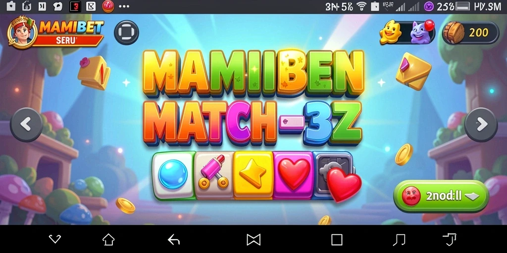 Tangkapan layar utama gameplay MAMIBET menampilkan keseruan mencocokkan permata.
