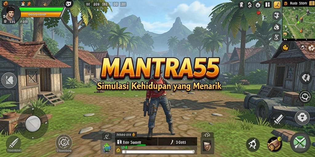 Tangkapan layar MANTRA55 menampilkan karakter dalam suasana kehidupan sehari-hari yang berwarna.