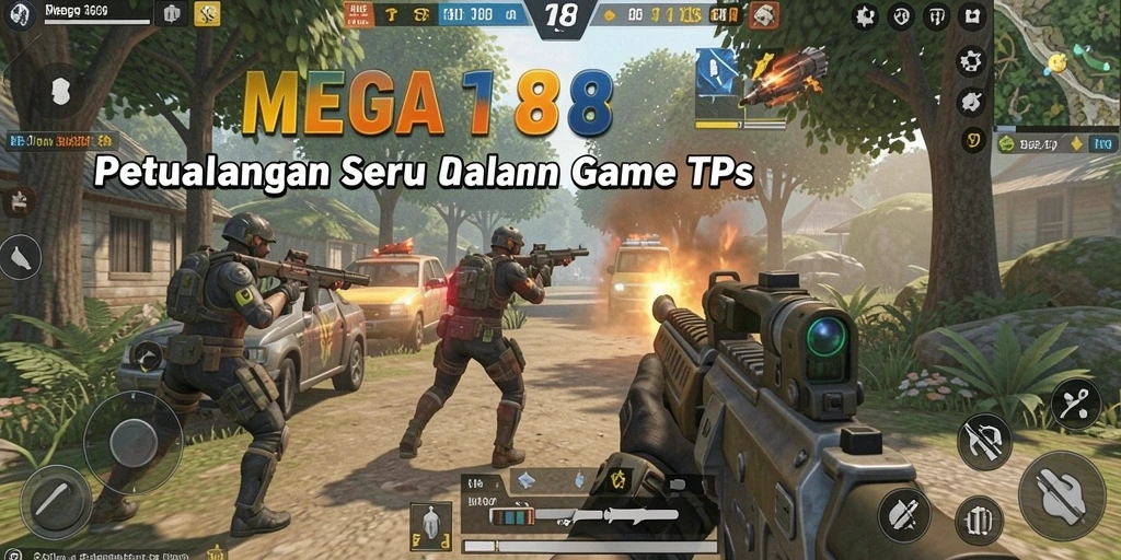 Tangkapan layar utama MEGA188 menampilkan aksi seru dalam gameplay TPS.