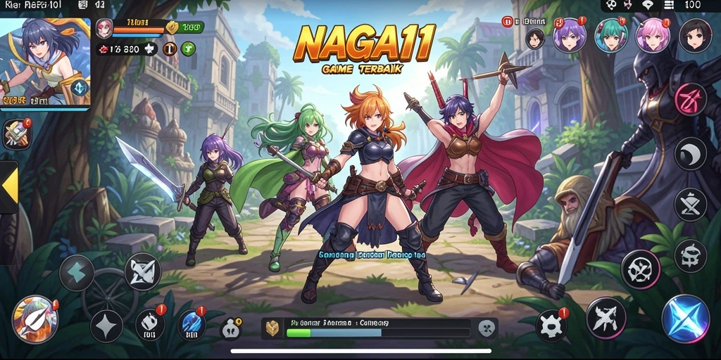 Tangkapan layar gameplay NAGA11 menampilkan pertarungan karakter anime yang menarik.