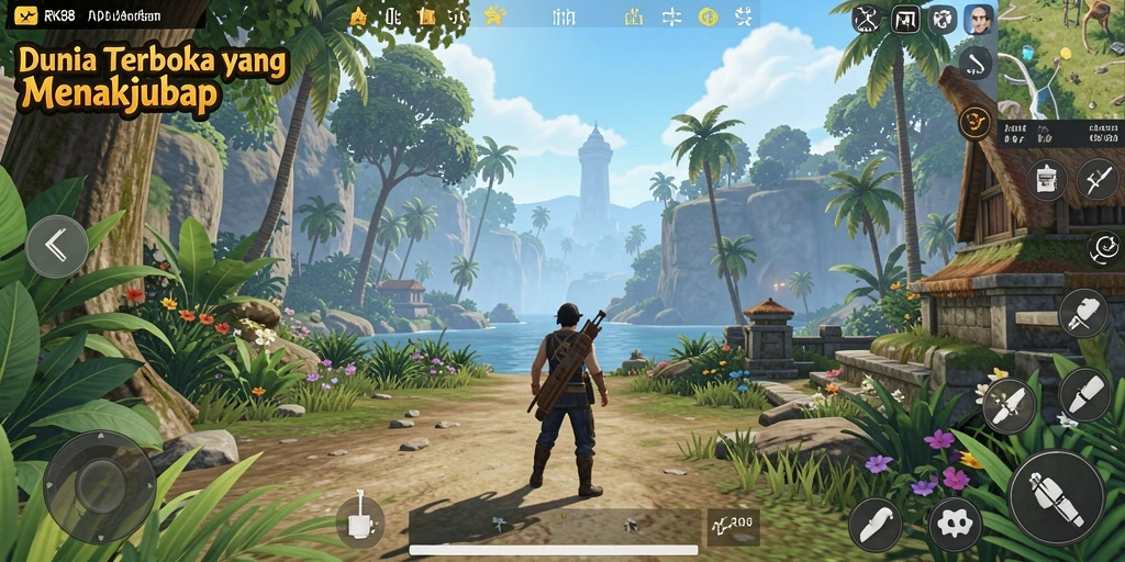 Screenshot gameplay Open World RK88 yang menampilkan eksplorasi mendalam.
