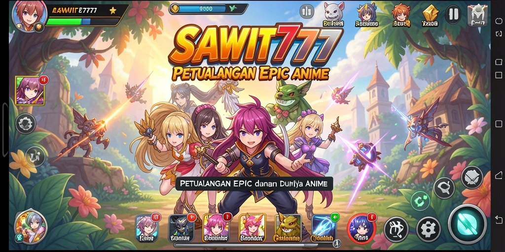 Tampilan gameplay SAWIT777 dengan karakter anime yang beraksi.