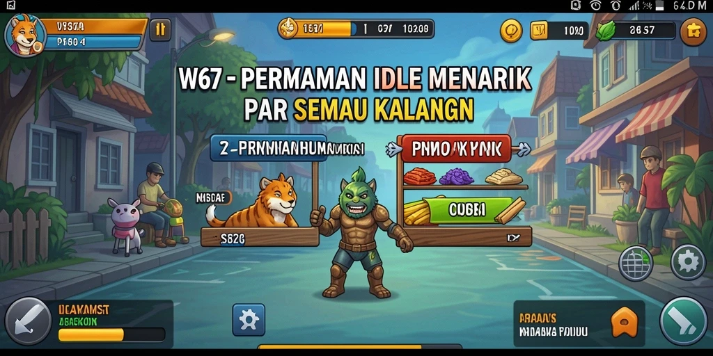Tampilan gameplay W67 yang cerah dan dinamis saat bermain Idle.
